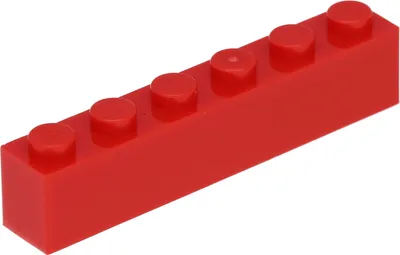 A single red LEGO brick with six studs is shown from a diagonal angle against a white background.