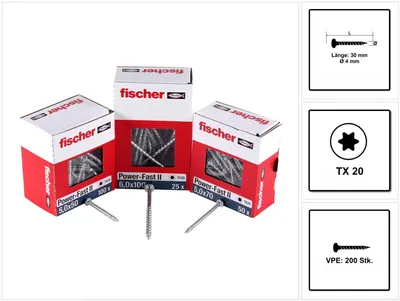 Produktbild von Fischer Spanplattenschraube 4,0x30 PowerFast FPF II PTF BC, Panhead, Innenstern TX, Vollgewinde