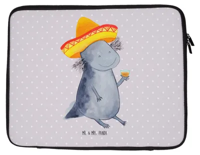 Produktbild von Mr. & Mrs. Panda Laptop Tasche Axolotl Tequila 33 x 42 cm - Grau Pastell - Geschenk, Party, Mexico, Spruch, trinken, Hülle, Laptophülle, Urlaub, Notebooktasche, Case