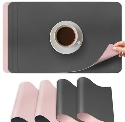 Immagine prodotto di Ultiluxe Tovagliette - 4 pezzi - Sottopentola - Look pelle - Impermeabili - Lavabili - Decorazione tavolo - Rosa/Grigio - Misura 30x45 cm