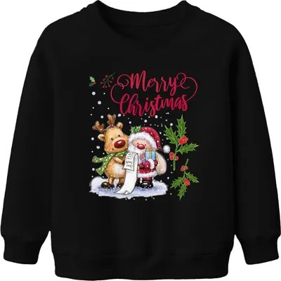 Zdjęcie produktu dla Wesołych Świąt Santa Reindeer Wish List Mistletoe - prezent świąteczny Uni Kids Christmas Jumper, czarny, 152