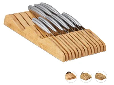 Productafbeelding van Messenblok voor lade, liggend, van bamboe, voor 13 messen, 5x17x40 cm