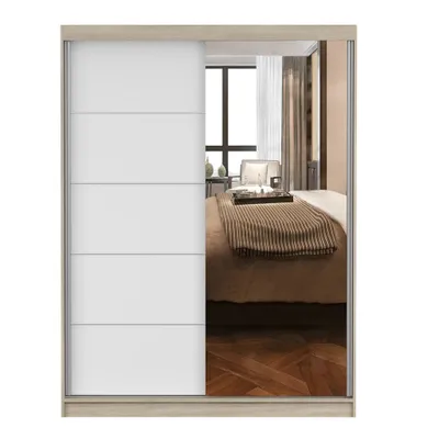 Produktbild von Schwebetürenschrank Kleiderschrank 150 cm Sonoma/Weiß mit Spiegel - Vista 05