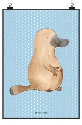 Produktbild von Mr. & Mrs. Panda Bild Schnabeltier Mut DIN A4 - Blau Pastell - Geschenk, wanddeko, Meer, Lebensweisheit, Büro, Training, Arbeit, drucke, Motivation, kunstdruck poster
