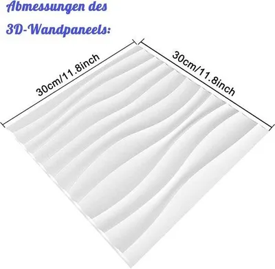 Immagine prodotto di 12 pannelli da parete 3D, PVC, bianco, 30x30 cm, rivestimento murale, decorazione da parete, pannello per gaming, parete interna, adesivi da parete