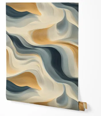 Immagine prodotto di Carta da parati in tessuto non tessuto onde fluide astratte blu beige oro 5m x 0.5m