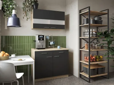 Produktbild von Küchenschrank Hängeschrank 100 cm Eiche Sägerau Schwarz Merle Respekta
