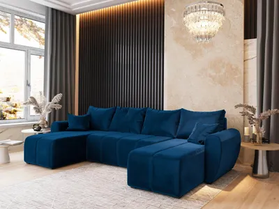 Produktbild von Masseno Ecksofa MADISON U mit Schlaffunktion U-Form, Sofa mit Bettkasten, Wohnzimmersofa, Couch, Soffa, Bettsofa, Couchgarnitur- Blau, KRONOS 09