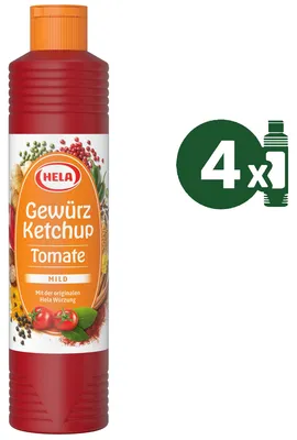 Produktbild von 4 x Hela Ketchup Tomate mild Gewürzketchup 800 ml Flasche Ketchupflasche