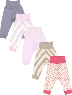 Produktbild von TupTam Unisex Baby Lange Pumphose 5er Pack, Farbe: Grau Pink Beige Streifen Herzen Streifen, Größe: 74