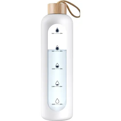 Produktbild von Kuketo | Glasflasche 1 l - Transparent - Motivationsskala - Bruchfest und Stilvoll