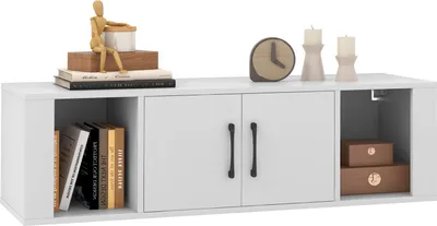Immagine prodotto di COSTWAY Mobile TV sospeso, tavolo TV con 4 scomparti e 2 ante, lavagna, mobile TV a parete, panca multimediale, 108x33x30,5 cm, bianco