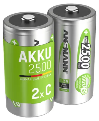 Produktbild von ANSMANN Akku C 2500mAh Baby NiMH 1,2V – 1000x wiederaufladbar (2 Stück)