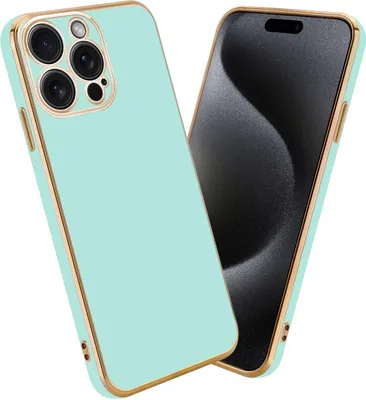 Produktbild von Cadorabo Schutzhülle für Apple iPhone 15 PRO in Glossy Mint Grün - Gold Hülle flexibles TPU Silikon Cover Kameraschutz