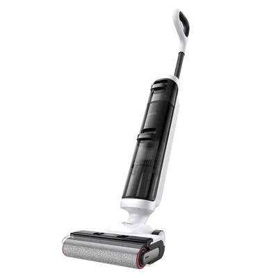A white and black wet and dry vacuum cleaner is shown against a white background.