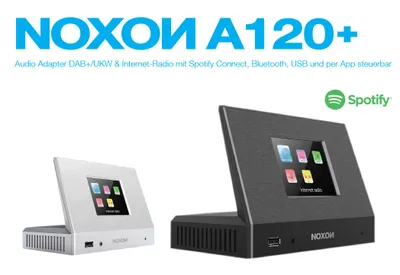 Produktbild von NOXON A120+, Internet, Analog & Digital, AM, DAB, DAB+, 87,5 - 108 MHz, 3,174 - 230 MHz, AAC, AAC+, FLAC, MP3, WAV, WMA
