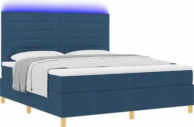 Produktbild von LED Boxspringbett mit Matratze Blau 180 x 200 cm Stoff