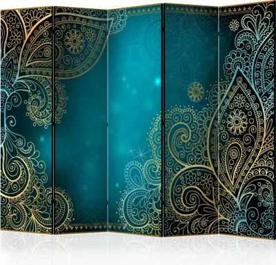 Zdjęcie produktu dla Parawan jednostronny Orient 225x172 cm 5-częściowy niebieski