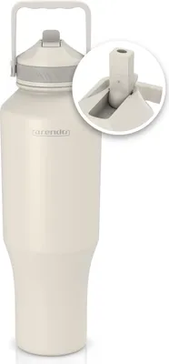 Image de Gobelet isotherme Arendo avec paille, gobelet thermos, mug de voyage 1000 ml, 100 % étanche, acier inoxydable, double paroi, isolation sous vide, hermétique, fermeture à clapet, poignée de transport