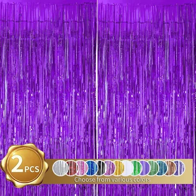 Produktbild von Set mit 2 lila Lametta-Vorhängen, glitzerndes Metallic-Lametta für festliche Dekoration