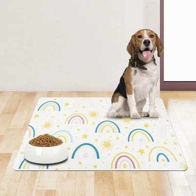 Produktbild von Famanu Futtermatte für Hunde und Katzen - Regenbogenmuster, 50 x 30 cm, wasserdicht und rutschfest