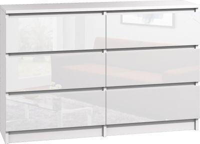 Roe Furniture | Kommode - 6 Schubladen - 120 cm - Weiß Hochglanz - Modernes Design - Viel Stauraum
