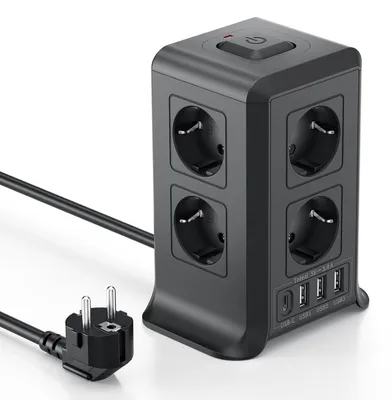 Produktbild von Mehrfachsteckdose mit USB-C - 8-fach Steckdosenleiste mit Schalter - Mehrfachsteckdose mit 2 Meter Verlängerungskabel