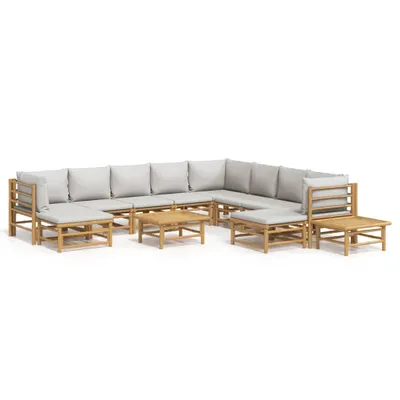 Produktbild von 12-tlg. Garten-Lounge-Set mit Hellgrauen Kissen Bambus