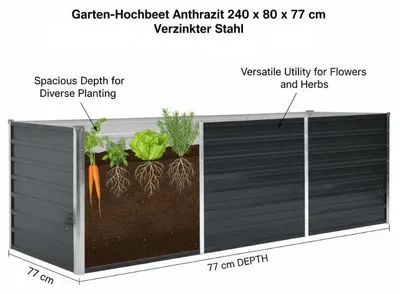 Produktbild von Hochbeet Garten - Pflanzkübel Metall - 240x80x77 cm - Verzinkter Stahl - Gemüsebeet - Anthrazit