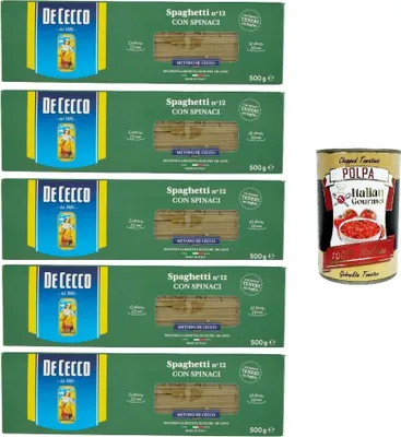 Produktbild von 5x De Cecco Spaghetti Nr. 12 mit Spinat 500gr + Italian Gourmet polpa 400g