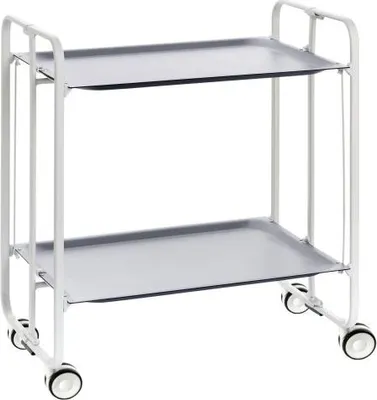 Produktbild von DON HIERRO - Klappbarer Servierwagen BAUHAUS mit Rollen – Metallgestell weiß, 2 Ebenen, 4 Positionen