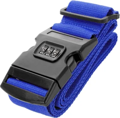 Produktbild von Koffergurt mit Zahlenschloss – verstellbares Kofferband & Gepäckband 180 cm – Blau – Thousandtravelmiles