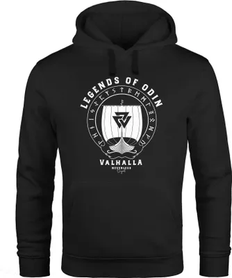 Produktbild von Hoodie Herren Print Legends of Odin Valhalla Vikings Wikinger Kapuzen-Pullover Männer Neverless® schwarz M