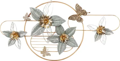 Produktbild von BELIANI Wanddekoration Gold u. Grün Eisen Blumen Schmetterlinge Einteilig Handgemacht Modern Wandobjekt Wanddeko Schlafzimmer Wohnzimmer Flur Esszimmer