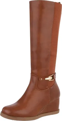Produktbild von Ital-Design Damen Stiefel Leicht gefüttert Textiloptik, Lederoptik Keilstiefel 88843431 Camel Gr. 39