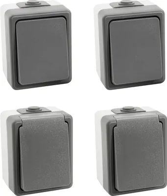 Produktbild von 4-teiliges Feuchtraum-Set McPower "Secure Flur", grau, IP44, 2x Schalter, 2x Steckdose