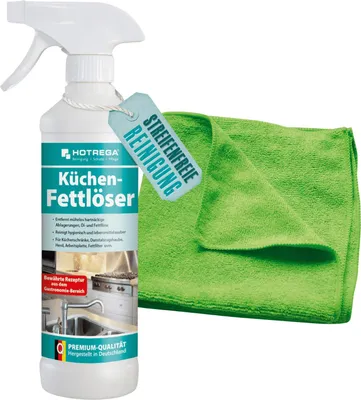 Produktbild von HOTREGA Küchen Fettlöser 500 ml inkl. Microfasertuch  Micro Top, Küchenreiniger, Fettreiniger