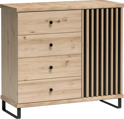 Image de MINIO go for it, commode "CALI 5", lamelles, 102 cm, avec pieds en métal, chêne Artisan / couleur noire