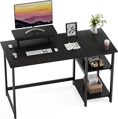 Imagen del producto de Escritorio de 120 cm con espacio de almacenamiento y soporte para monitor, mesa de oficina para teletrabajo, color