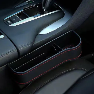 Image de Boîte de rangement pour combler l'espace entre les sièges avant, console en cuirPolyuréthanehaut de gamme avec porte-gobelet, pochette de rangement pour les objets essentiels à l'intérieur, noir, pour le côté droit