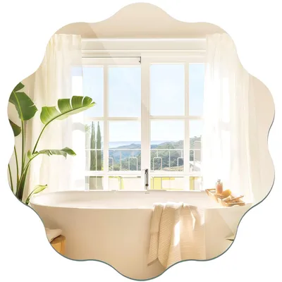 Image de Miroir rond sans cadre, avec bordure ondulée, diamètre 40 cm
