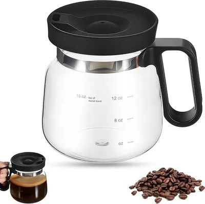 Produktbild von Origineller Kaffeebecher aus Glas, Kaffeemaschinenform, 16oz, auslaufsicher mit Deckel & Griff, Geschenkidee für Kaffee- & Teeliebhaber