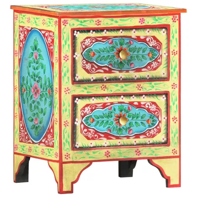 Imagen del producto de The Living Store: Mesita de noche pintada a mano, 40x30x50 cm, madera maciza de mango