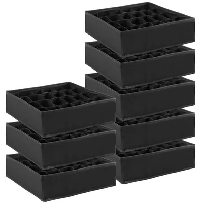 Schubladen-Organizer 8er Set, 24 Fächer, 32x32x10 cm, stapelbar, schwarz