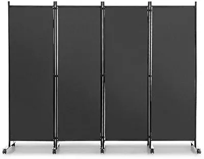 Imagen del producto de Divisoria de ambientes con ruedas, biombo de 4 paneles, pantalla plegable, fabricada en tela