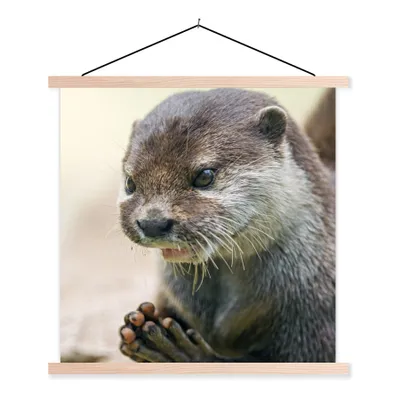 Produktbild von MuchoWow® Textilposter Ein Otter mit zusammengelegten Beinen 40x40 cm mit holzfarbenen Rahmen - Posterleiste