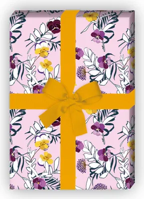 Produktbild von Sommer Blumen Geschenkpapier mit Stiefmütterchen, rosa zum Einpacken - G11601, 32 x 48cm