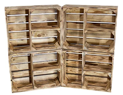 Produktbild von 4x HOLZKISTEN mit Fächern / 1 großes und 2 kleine / NEU / 50x40x15 cm / schön geflammtes Regal