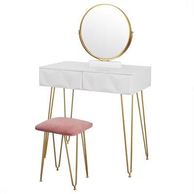 Image de Table de maquillage - Organisateur à maquillage - Comprend un miroir, un tabouret et des tiroirs