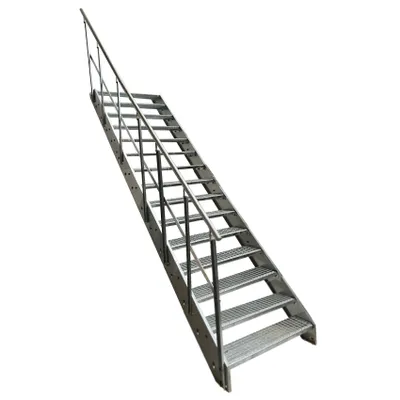 Obrázek produktu pro Ocelové příčkové schodiště Mřížové stupně 15 stupňů Zábradlí vlevo - pozinkované - (š x v x h) 100 x 285 x 291 cm